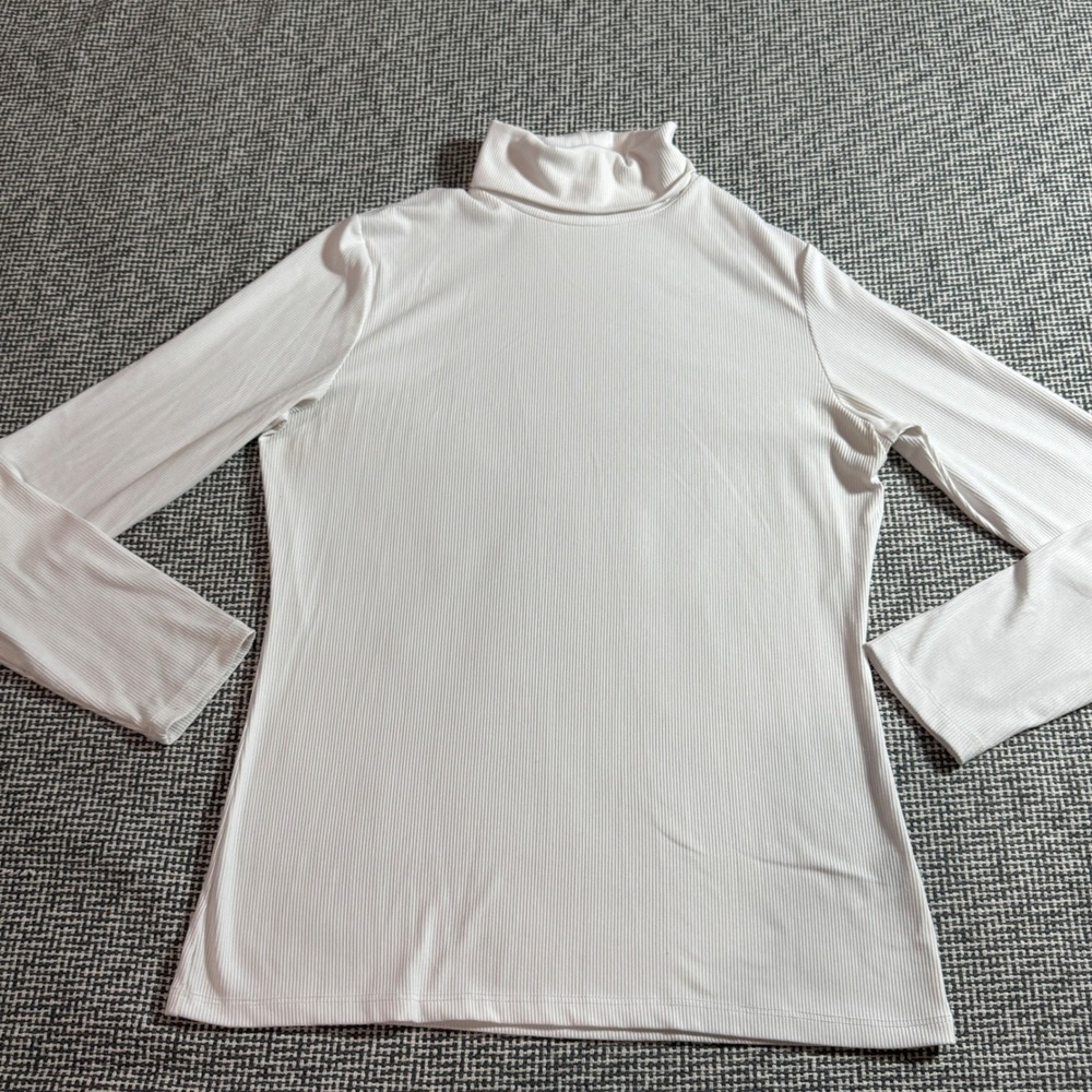 32 Degrees Heat Womens White Ribbed Turtleneck Long Sleeve Base Layer Top L/G